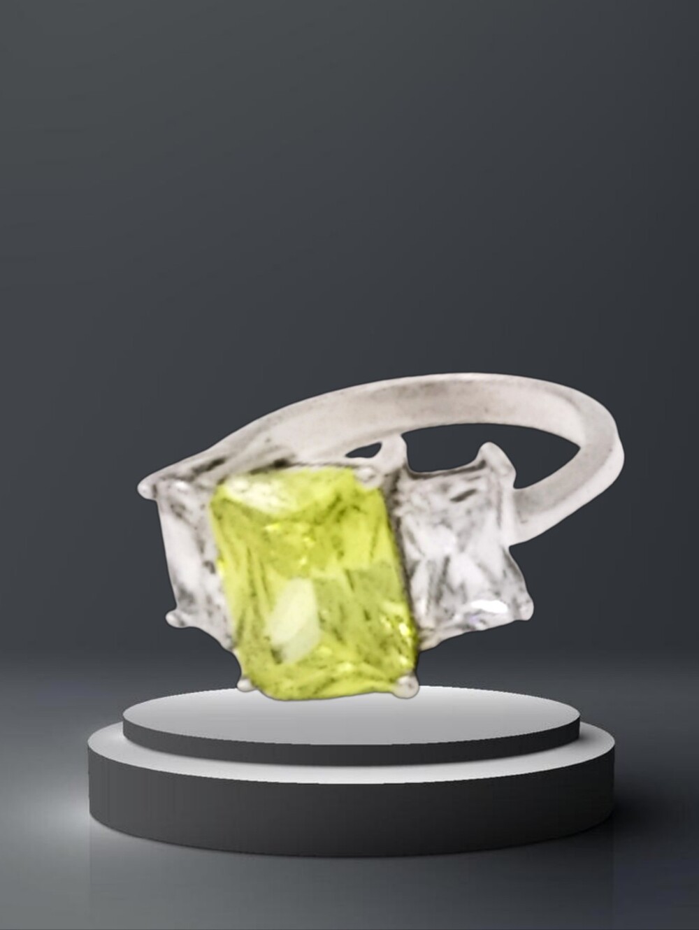 Sterling Silver Yellow Green & Clear 3-Stone Ring Size 5 NWOT